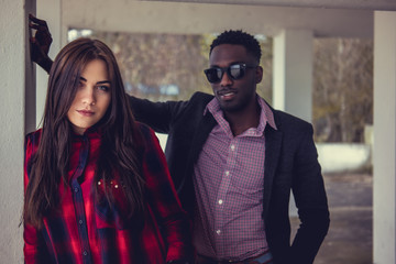 Portrait of afro american guy with caucasian female.