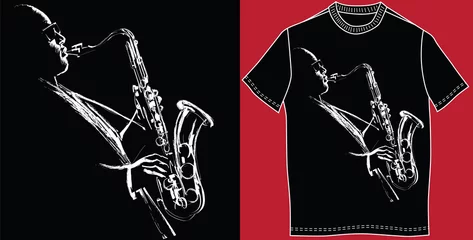 Foto op Canvas T-shirt met saxofonist © Isaxar