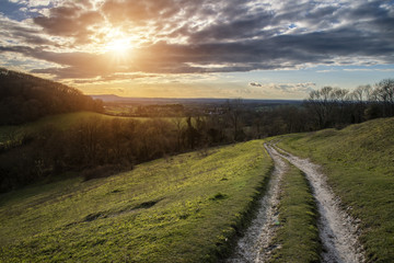 Beautiful landscape image of sunset over countryside landscape i