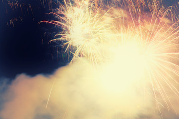 Beautiful colorful holiday fireworks in the night sky