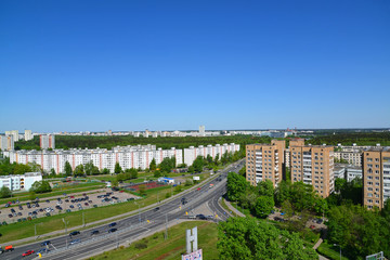 Fototapeta na wymiar Top view of Solnechnaya alley in Zelenograd Administrative District, Moscow