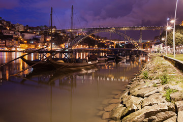 Rabelo Boats On Douro River In Porto By Night