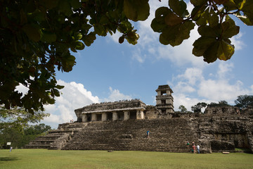 Uxmal, Mexico - January 12th 2014 Tourists enjoying a cloudy day at the Uxmal Ruins in Mexico.