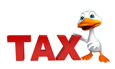 cute Duck cartoon character with tax sign