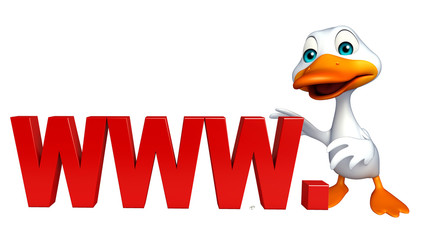 fun Duck cartoon character with www. sign