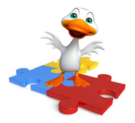 cute Duck cartoon character with puzzle