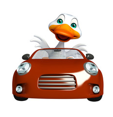 fun Duck cartoon character with car