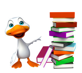 cute Duck cartoon character with book stack