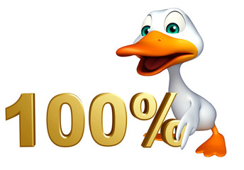 cute Duck cartoon character with 100% sign