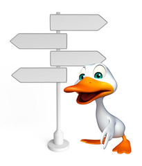 cute Duck cartoon character with way sign