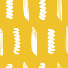Seamless pattern with italian pasta elements. Repeated food background. Kitchen surface design for napkins, kitchen towels, wrapping paper, wallpaper 