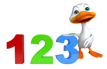 fun Duck cartoon character with 123 sign