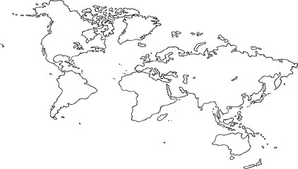 Freehand world map sketch on white background. Isometric view.