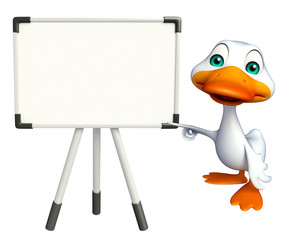 cute  Duck cartoon character with white board