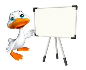 cute  Duck cartoon character with white board