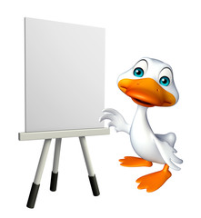 cute  Duck cartoon character with white board
