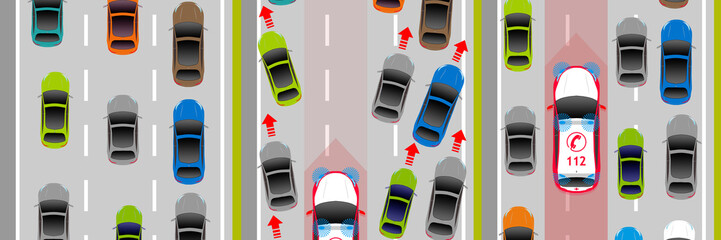 dsg4 DrivingSchoolGraphic - form a rescue lane - german Rettungsgasse bilden - dreispurig 3to1 g3991