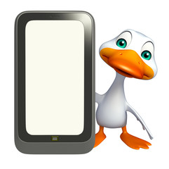 fun Duck cartoon character with mobile
