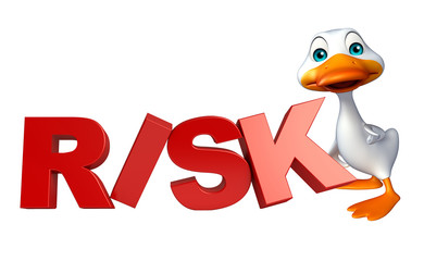 Duck cartoon character with risk sign