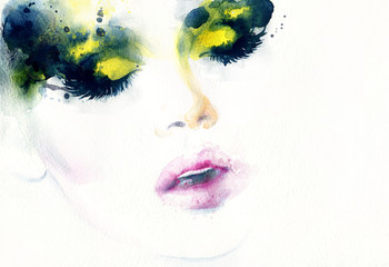 Illustration aquarelle de mode abstraite. Visage de belle femme.