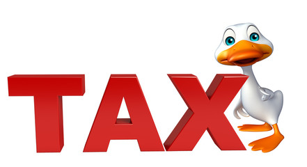 cute Duck cartoon character with tax sign