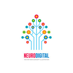 Neuro digital - vector logo concept illustration. Network tree logo sign. Computer technology logo. Vector logo template.