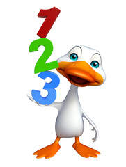 Duck cartoon character with 123 sign