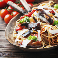 Italian traditional pasta with eggplant alla norma