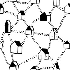 seamless pattern with houses and roads