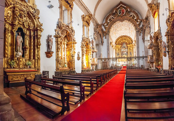 Santo Tirso, Portugal. December 26, 2015: Interior panorama of the S. Bento monastery. Benedictine order. Built in the Gothic (cloister) and Baroque (church) style.