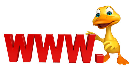 Duck cartoon character with www. sign