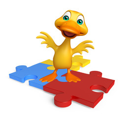 Duck cartoon character with puzzle