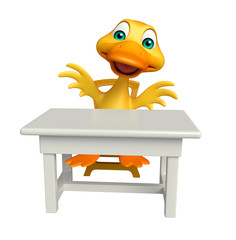 Duck cartoon character with table and chair