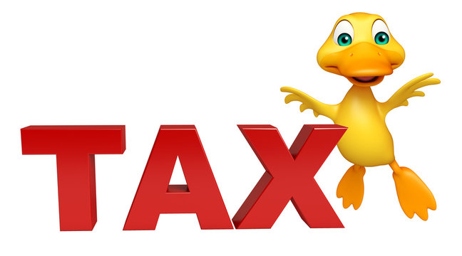 Fun  Duck Cartoon Character With Tax Sign