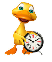 cute Duck cartoon character with clock