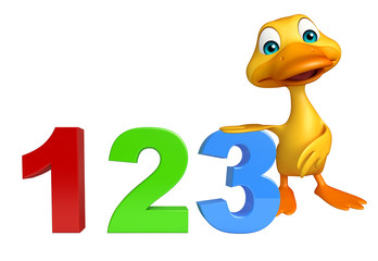Duck cartoon character with 123 sign
