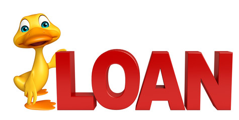 cute Duck cartoon character with loan sign