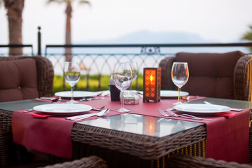 Served table in a restaurant outdoors