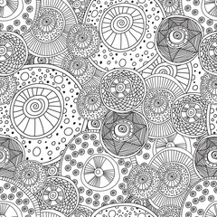 Sewing fabric with Coloring pages for adults book.Seamless black and ...