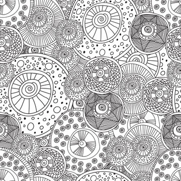 Coloring pages for adults book.Seamless black and white abstract pattern with circle. 
