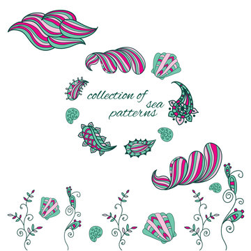 Marine patterns vector. Vector patterns painted by hand. Beautiful doodle. Design elements for design of printed products, web or print design for clothing and accessories.