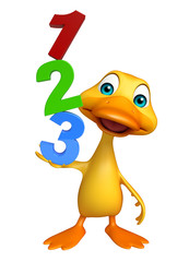 Duck cartoon character with 123 sign