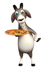 fun Goat cartoon character with pizza