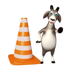 fun Goat cartoon character with construction cone