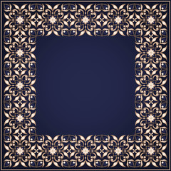 Decorative golden frame on a dark blue.