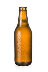 one bottle of fresh beer isolated on white background with cut path
