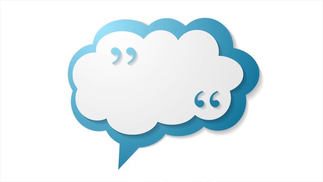 Blue cloud speech bubble with commas, quote motion background. Video animation Ultra HD 4K 3840x2160