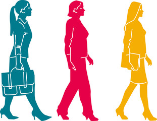 three businesswomen walking in a row