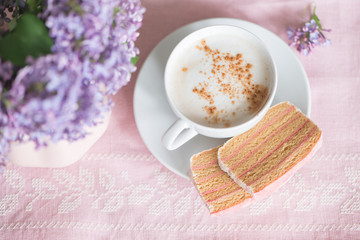 Lilac blooms, coffee and fruit fudge composition