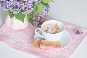 Lilac blooms, coffee and fruit fudge composition